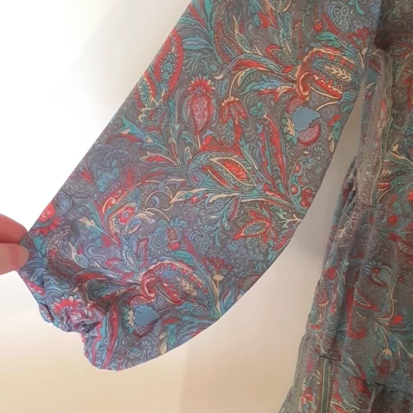Caravan Co Size 12 approx Blue Floral Silk Blend Boho Dress - Picture 4 of 8